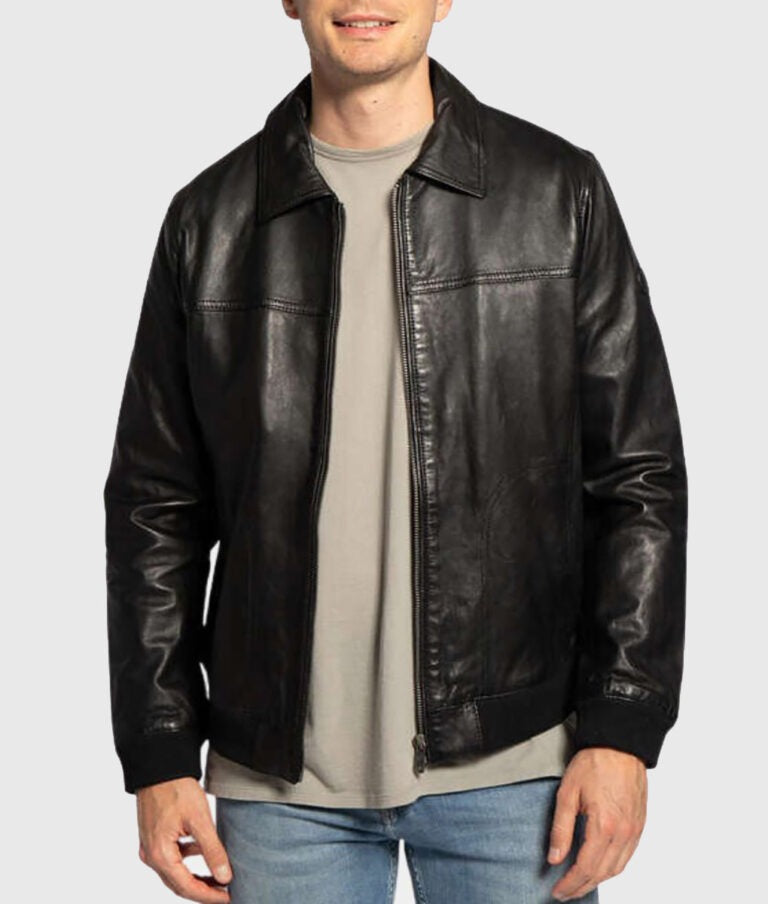 Richard Men’s Sleek Black Leather Bomber Jacket