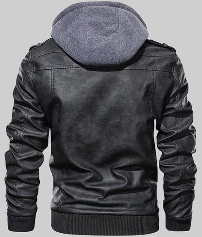 Ronald Men’s Black Leather Jacket with Hood
