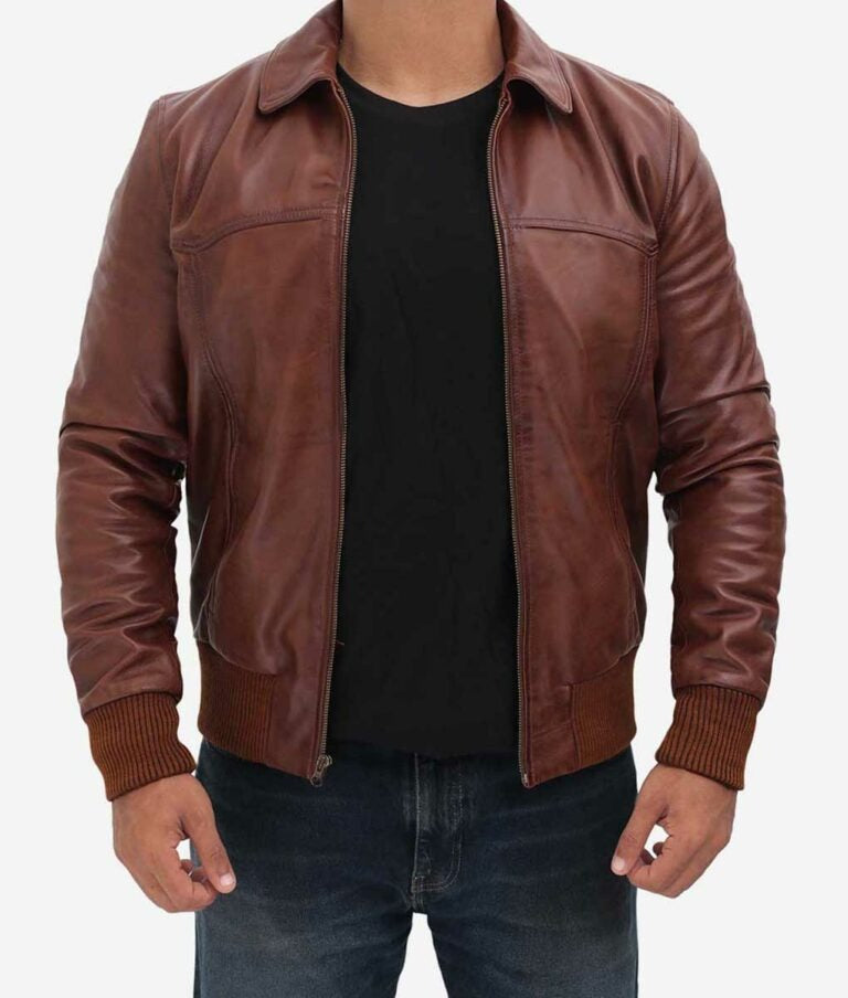 Ronald Men’s Distressed Brown Leather Bomber Jacket – Rugged Vintage Style