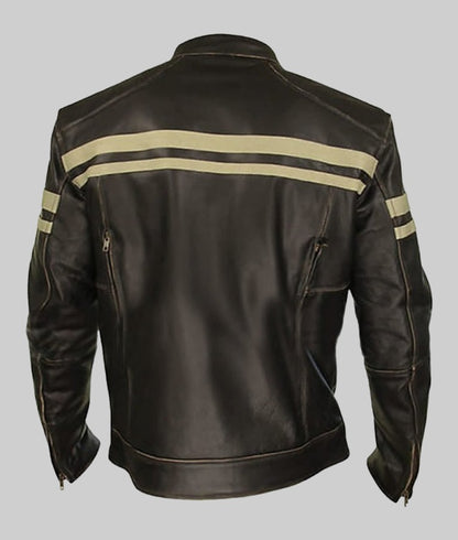 Rubicon Men’s Black Vintage Cafe Racer Leather Jacket