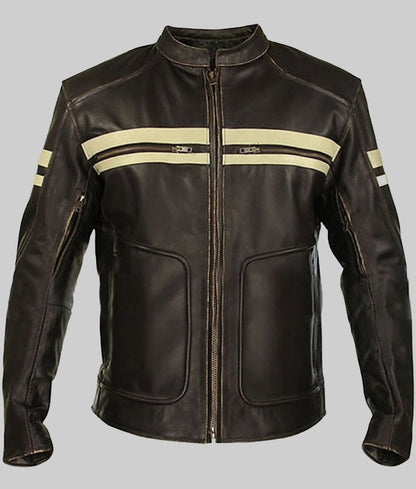 Rubicon Men’s Black Vintage Cafe Racer Leather Jacket