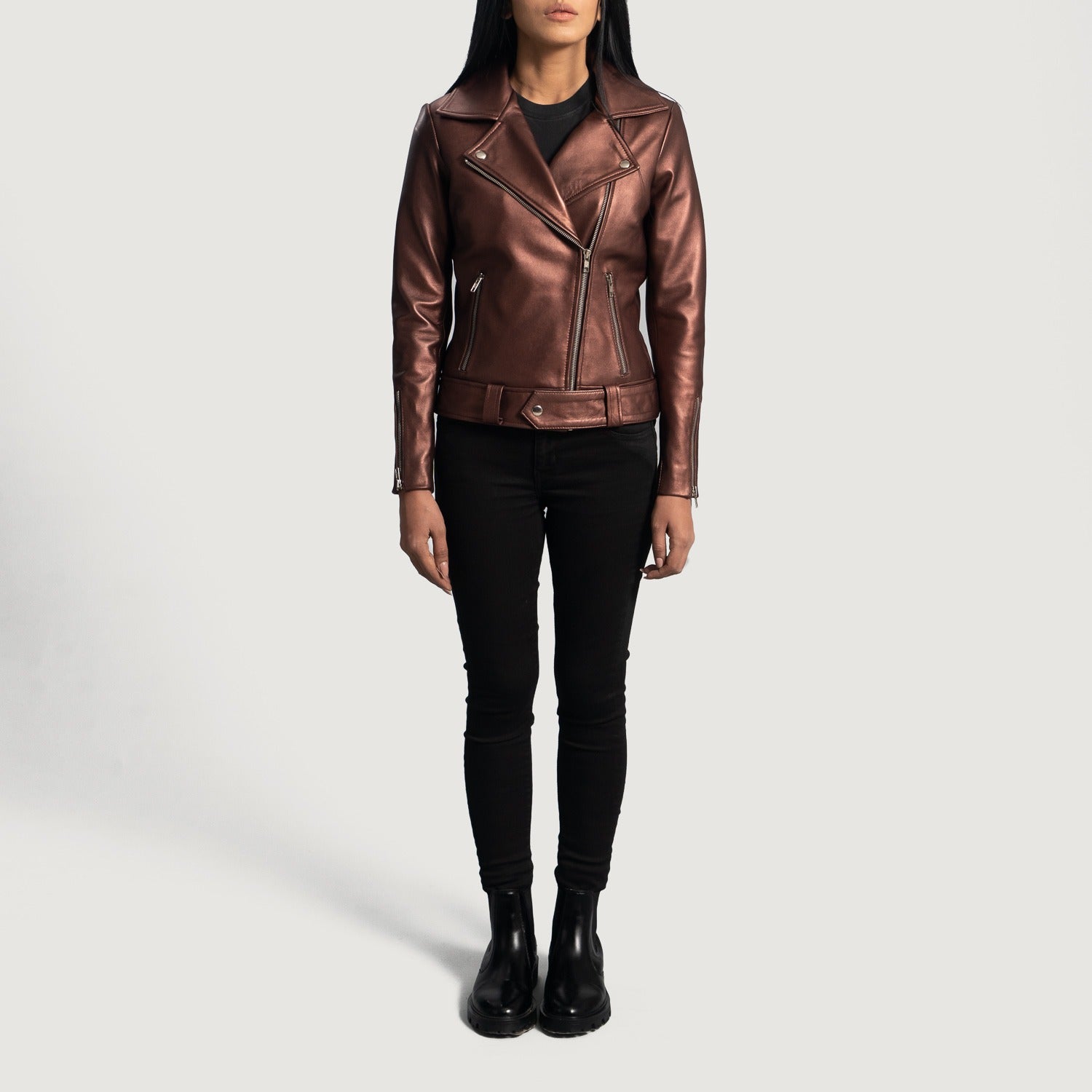 Rumy Maroon Women's Leather Biker Jacket - Chic and Edgy