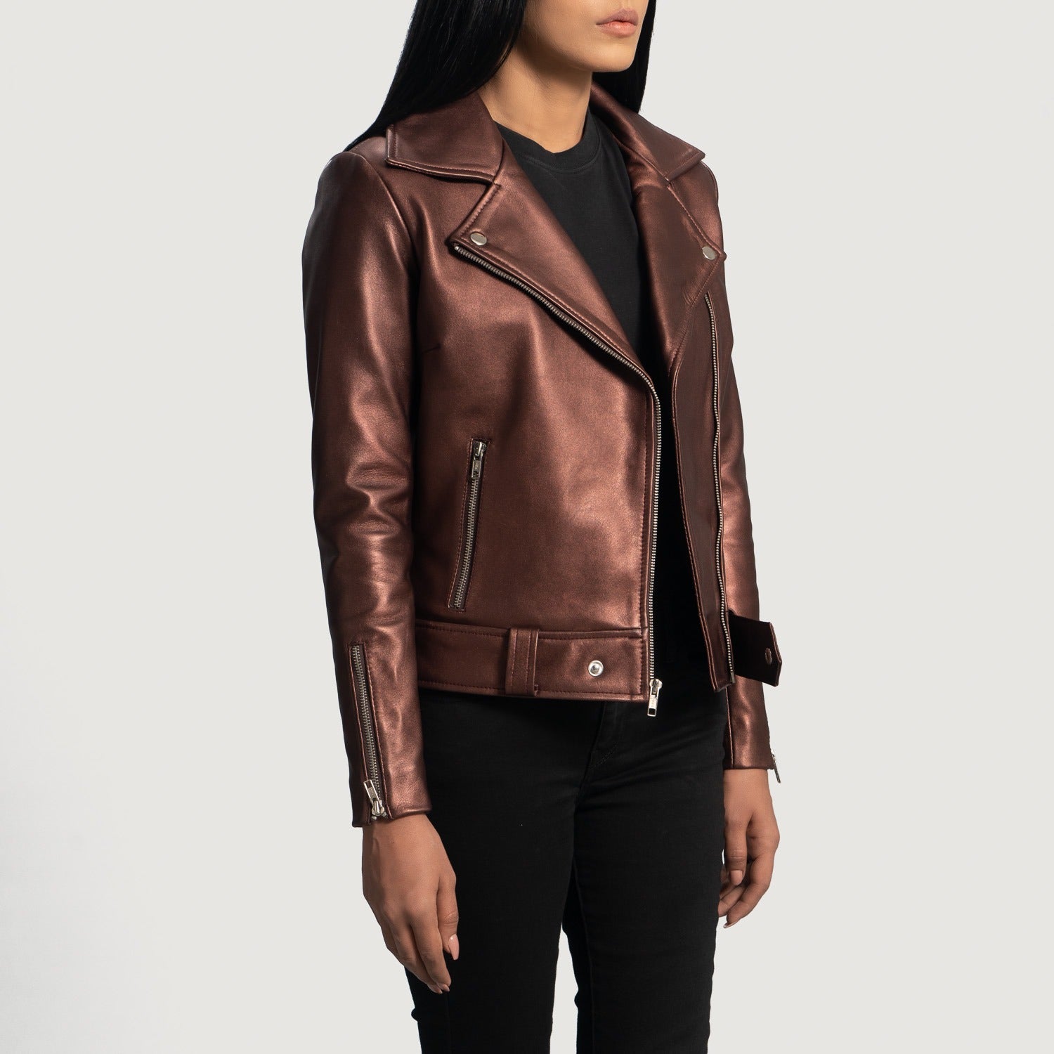 Rumy Maroon Women's Leather Biker Jacket - Chic and Edgy