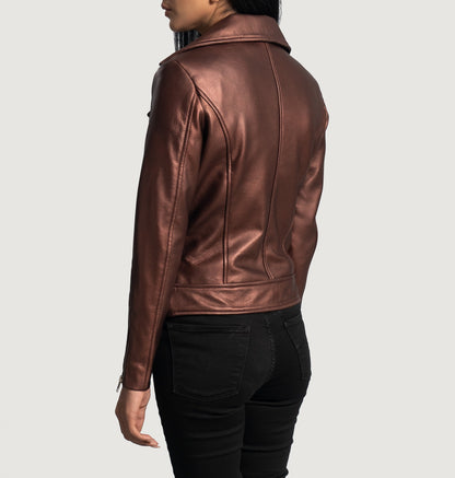 Rumy Maroon Women's Leather Biker Jacket - Chic and Edgy