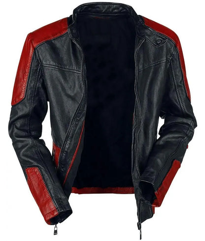 Men’s Russi Red and Black Leather Café Racer Jacket