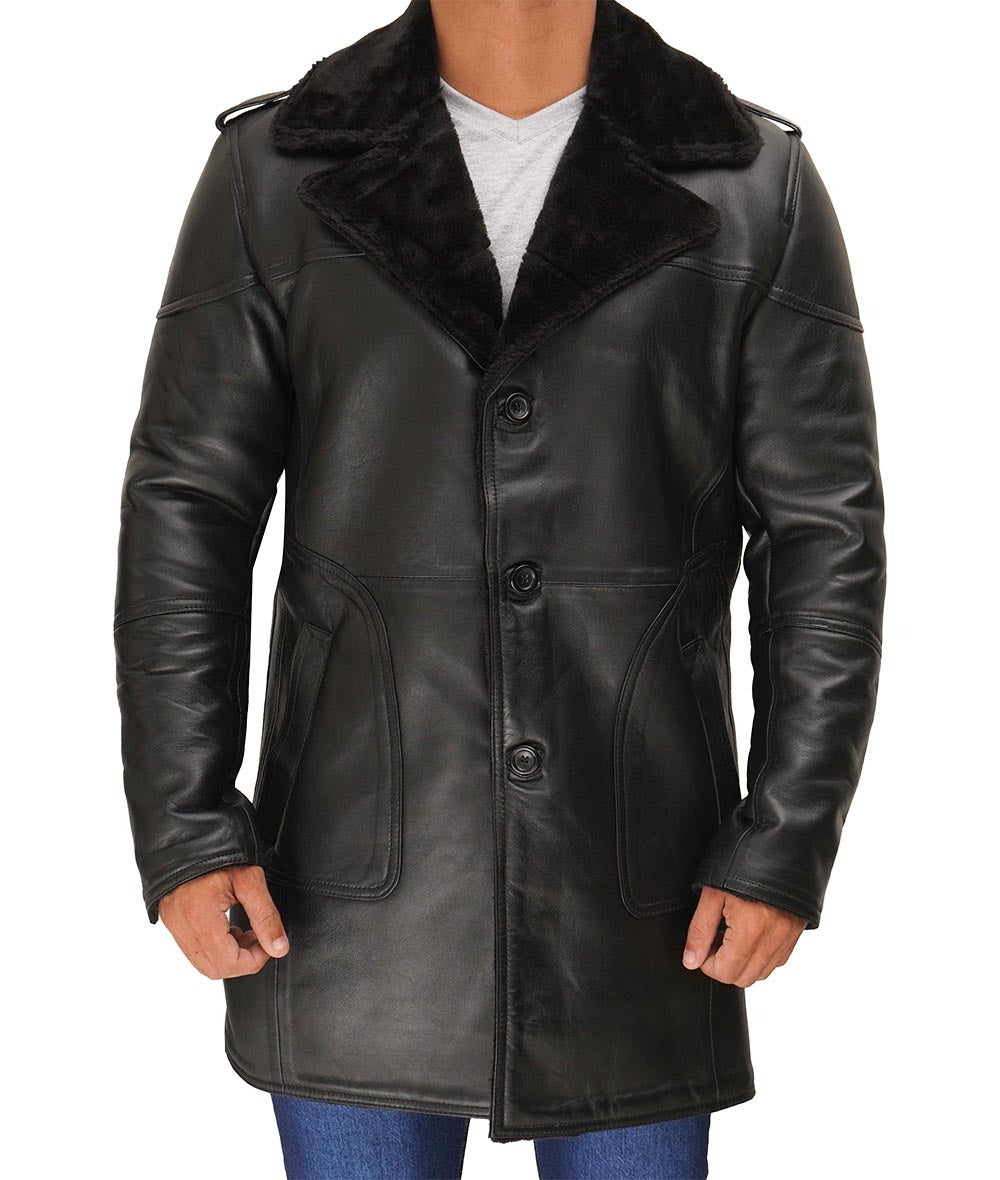 Russo Men's Black Leather Winter Shearling Coat - Classic Warmth