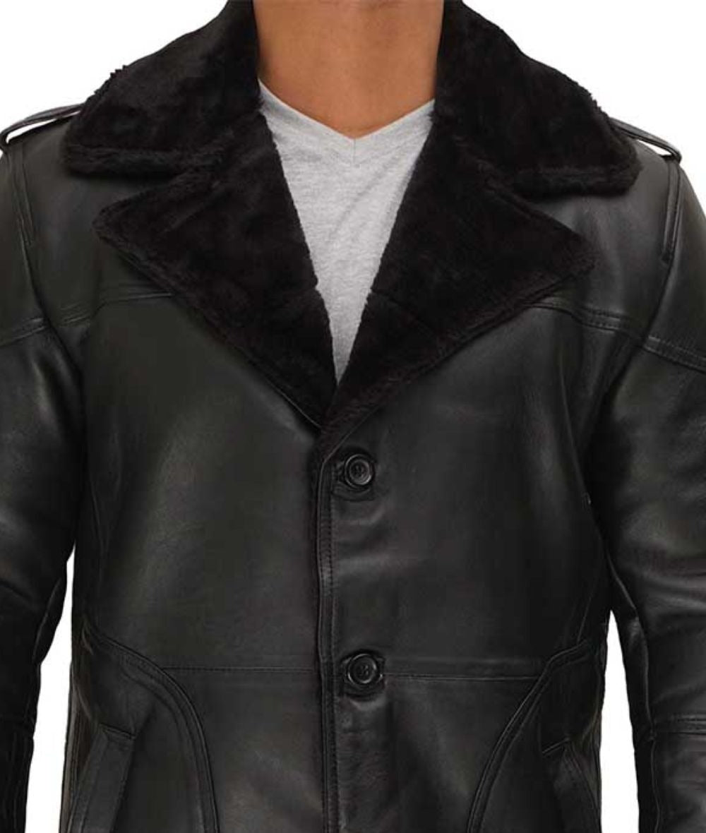 Russo Men's Black Leather Winter Shearling Coat - Classic Warmth