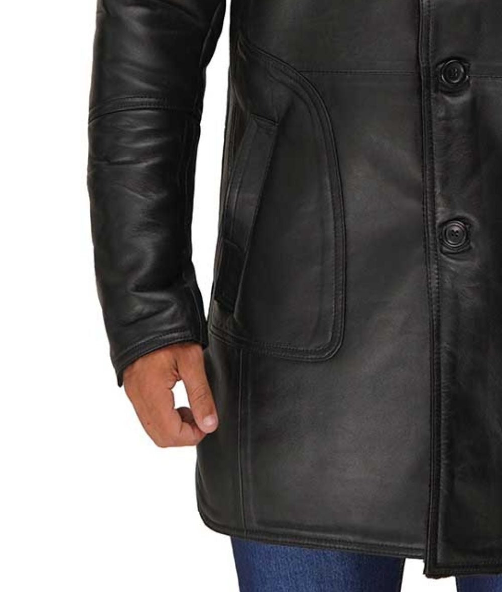 Russo Men's Black Leather Winter Shearling Coat - Classic Warmth