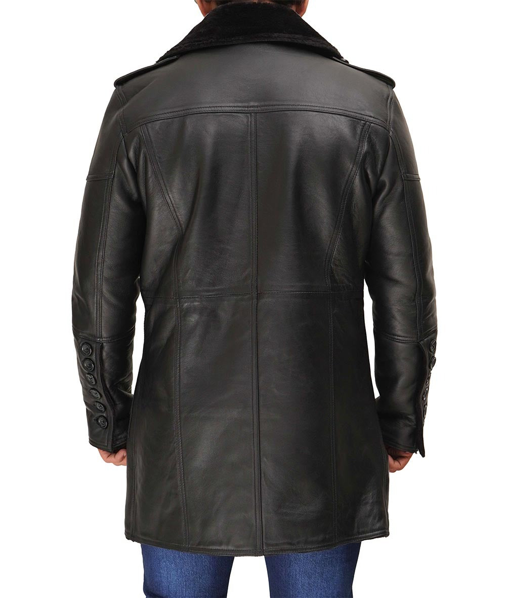 Russo Men's Black Leather Winter Shearling Coat - Classic Warmth