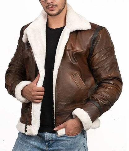 Men’s Rusty Brown B-3 Shearling Bomber Leather Jacket