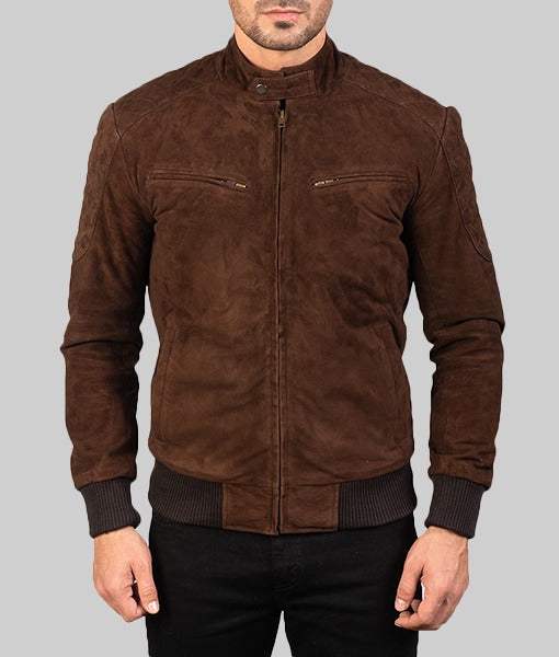 Shane Men’s Brown Suede Leather Bomber Jacket