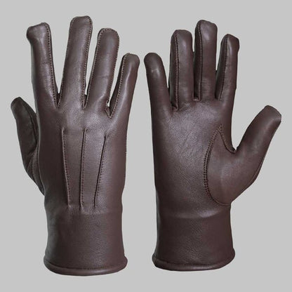 Dark Brown Leather Glove with Faux Fur Lining
