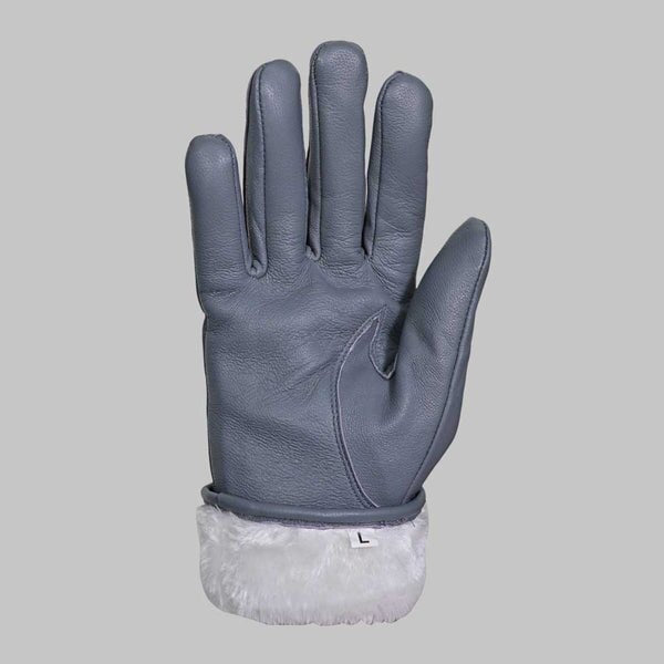 Grey Leather Glove with Faux Fur Lining