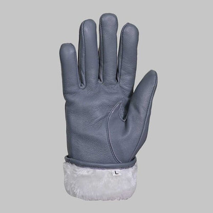 Grey Leather Glove with Faux Fur Lining
