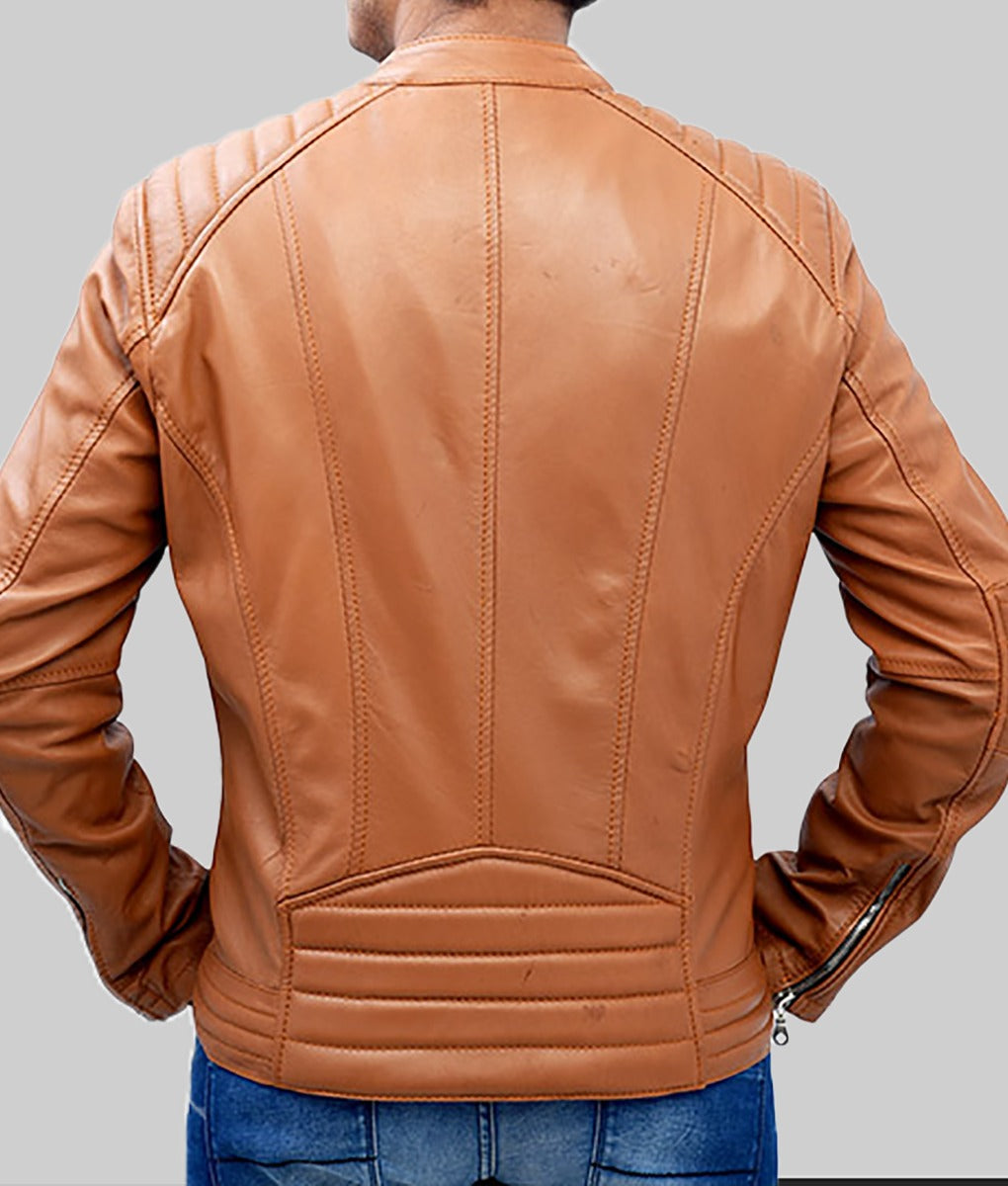 Men’s Slim Fit Tan Biker Leather Jacket