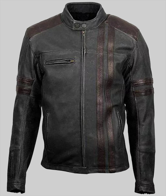 Men’s Sport and Street Striped Leather Jacket