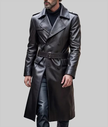 Tam Men’s Black Classic Leather Trench Coat