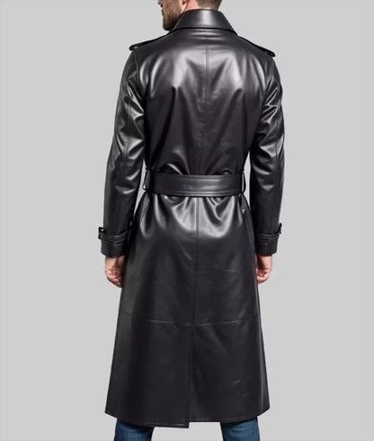 Tam Men’s Black Classic Leather Trench Coat