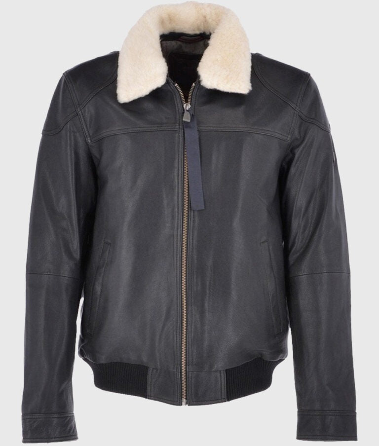 Ted Men’s Black Leather Bomber Jacket – Sleek Everyday Urban Style