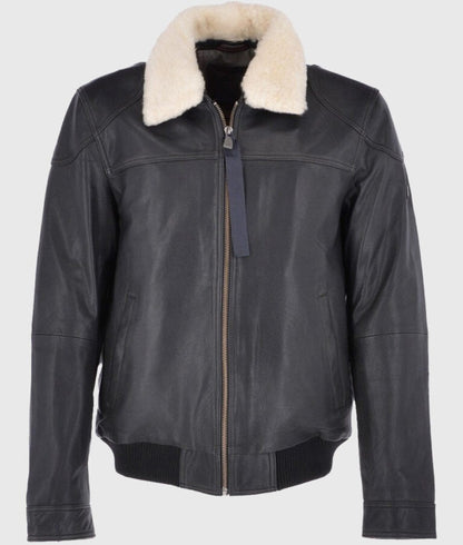 Ted Men’s Black Leather Bomber Jacket – Sleek Everyday Urban Style