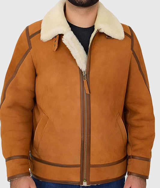 Real Men’s Brown B-3 Shearling Bomber Leather Jacket