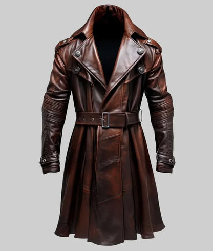 Terry Men’s Brown Classic Leather Trench Coat