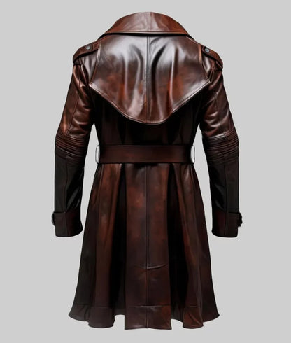 Terry Men’s Brown Classic Leather Trench Coat