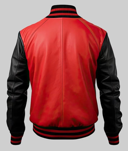 Terry Men’s Red & Black Leather Varsity Bomber Jacket