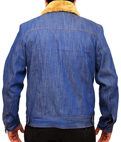 Men’s Vintage Denim Trucker Jacket with Shearling Collar
