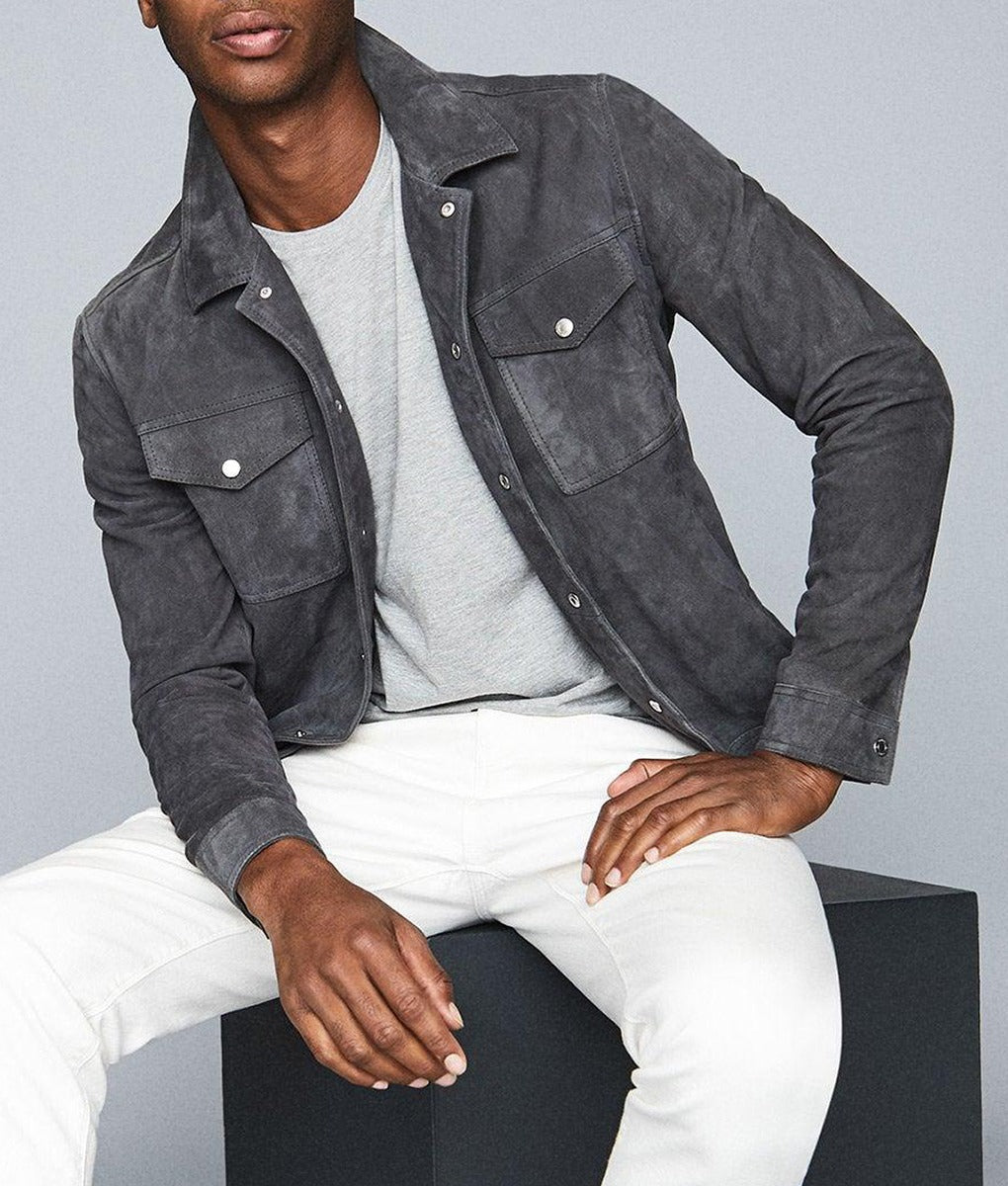 Brent Men’s Grey Suede Classic Trucker Jacket