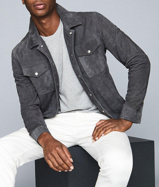 Brent Men’s Grey Suede Classic Trucker Jacket