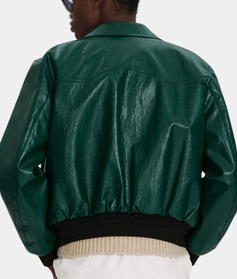 Donald Men’s Distressed Green Leather Bomber Jacket