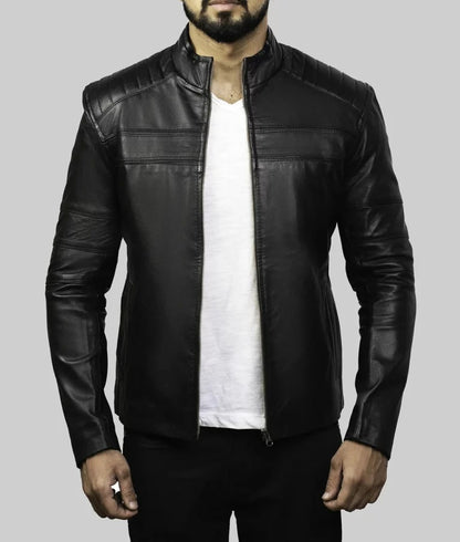 Travis Men’s Real Black Biker Leather Jacket