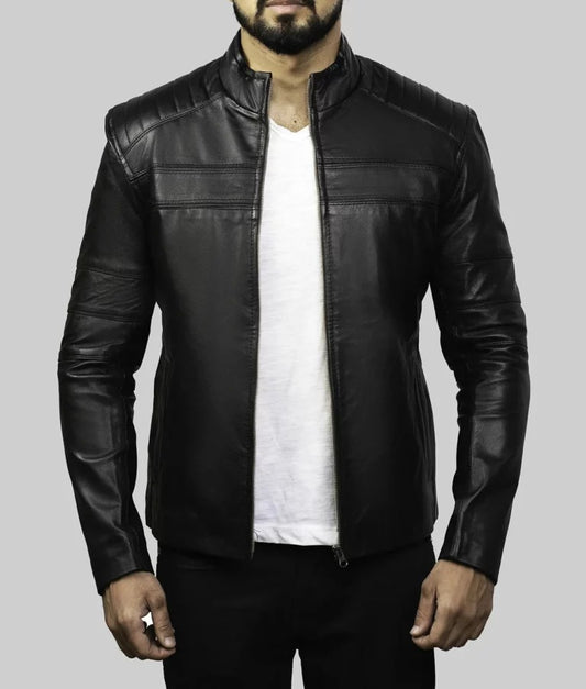Travis Men’s Real Black Biker Leather Jacket