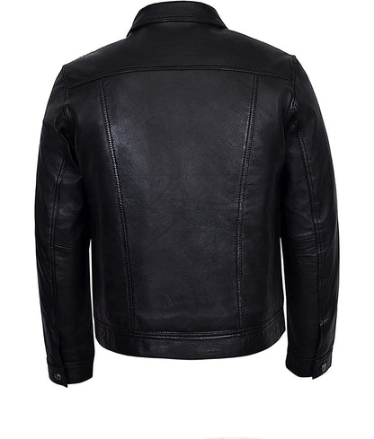 Travis Men’s Black Quilted Modern Fit Leather Trucker Jacket