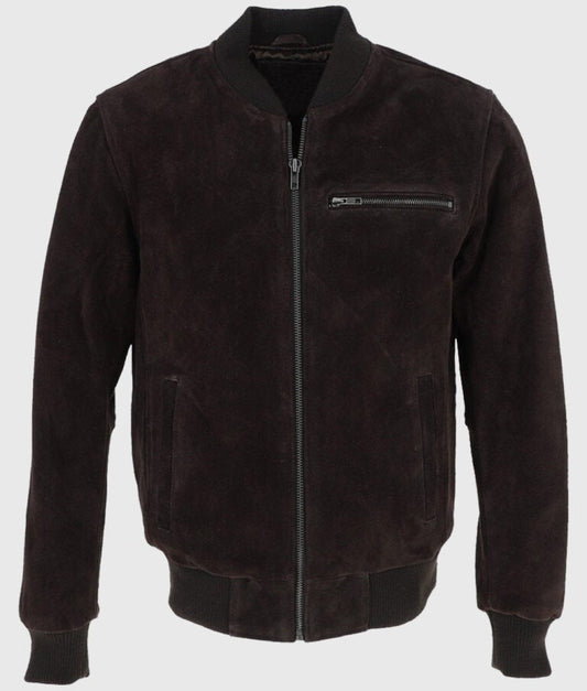 Trevor Men's Dark Brown Suede Leather Bomber Jacket