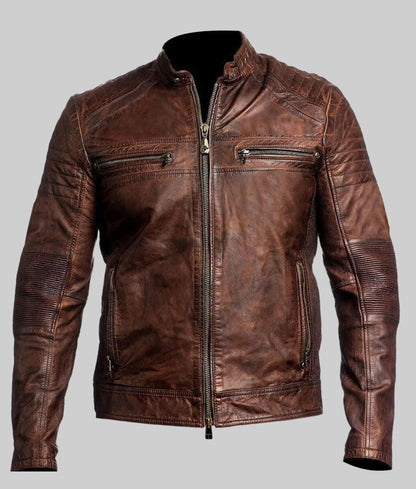 Victor Men’s Brown Distressed Vintage Cafe Racer Leather Jacket
