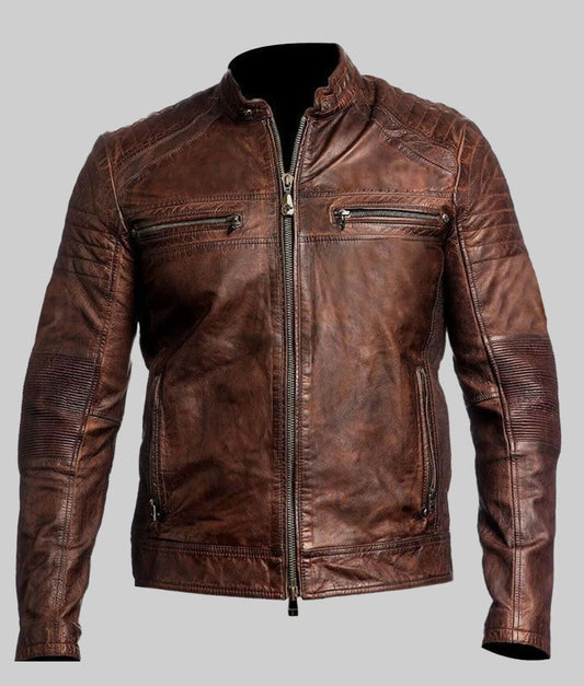 Victor Men’s Brown Distressed Vintage Cafe Racer Leather Jacket