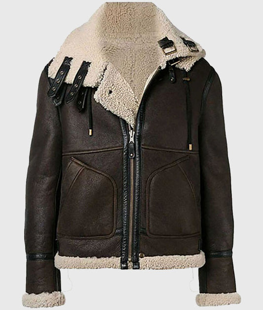 Men’s Vintage Brown Shearling B-6 Bomber Leather Jacket