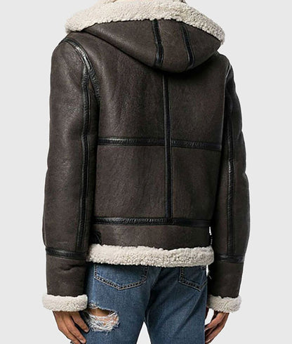 Men’s Vintage Brown Shearling B-6 Bomber Leather Jacket