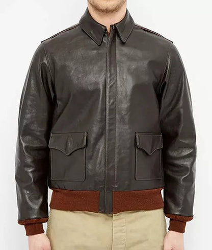 Men’s Vintage Military A-2 Brown Leather Flight Jacket