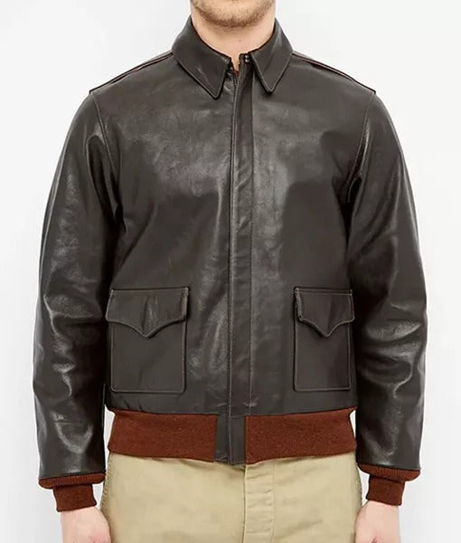 Men’s Vintage Military A-2 Brown Leather Flight Jacket