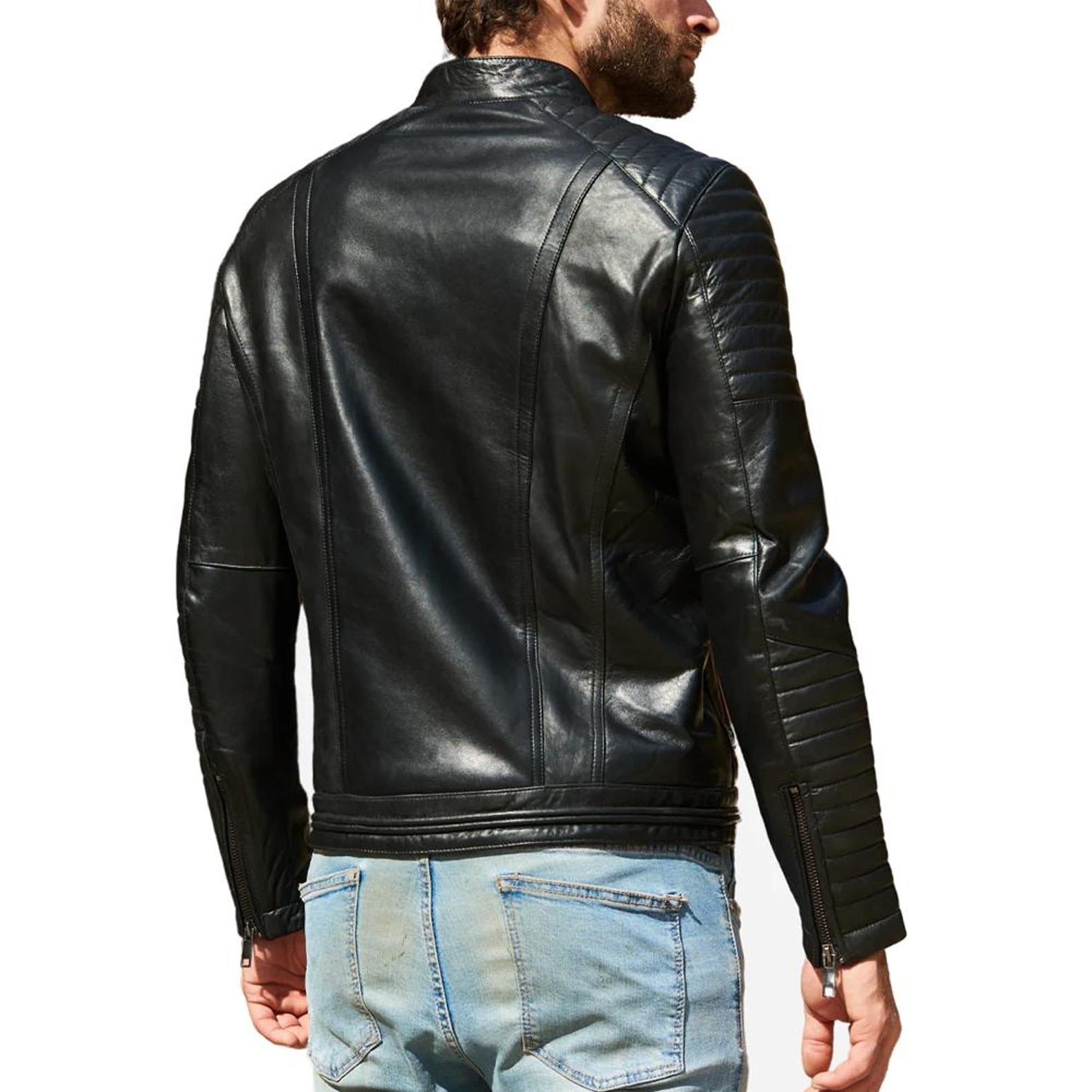 Vintage Café Racer Leather Jacket – Distressed Slim Fit Biker Jacket