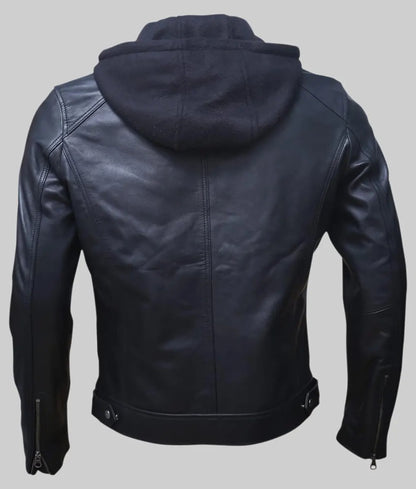 Wallace Men’s Black Hooded Cafe Racer Leather Jacket