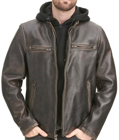 Men’s Wayne Brown Hooded Leather Jacket