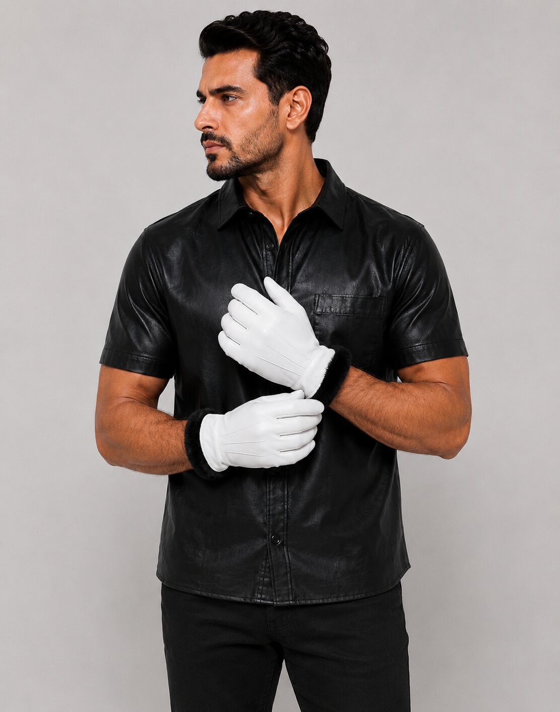 White Leather Glove with Faux Fur Lining