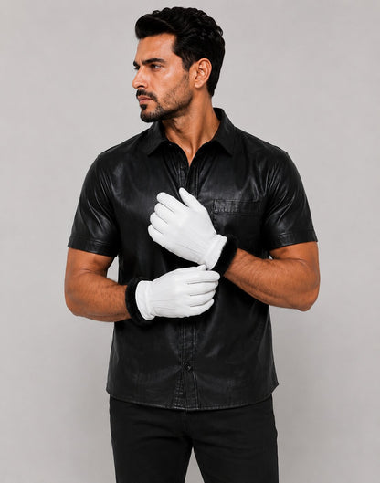 White Leather Glove with Faux Fur Lining