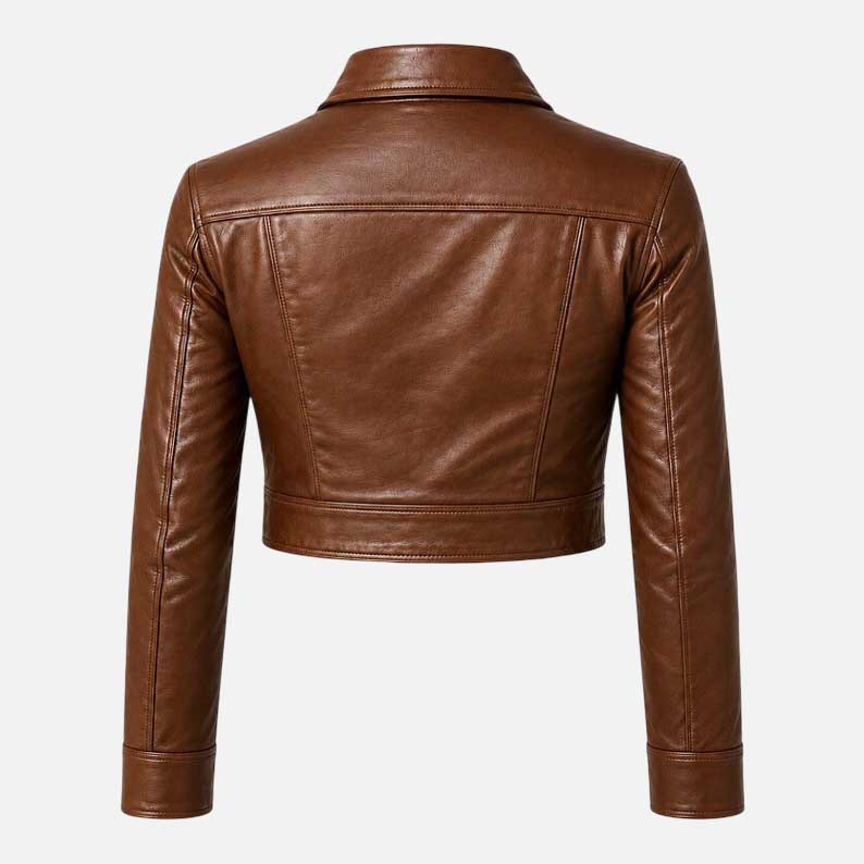 Women Brown Cropped Lambskin Leather Jacket 