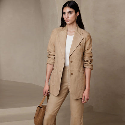 Women's gold western suede leather blazer, view 2