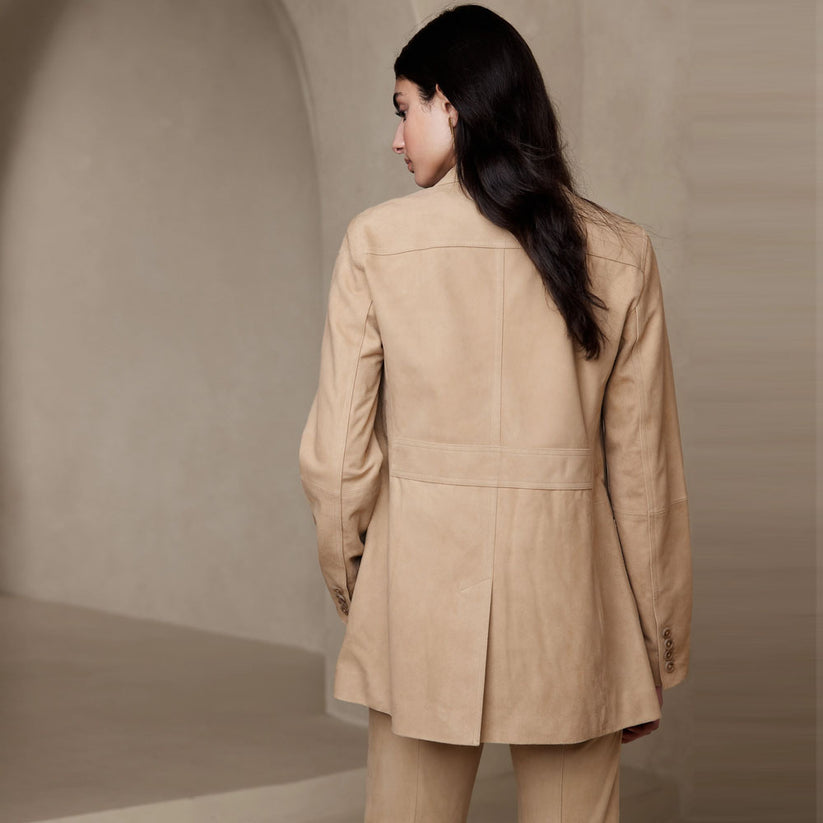 Women's gold western suede leather blazer, view 3